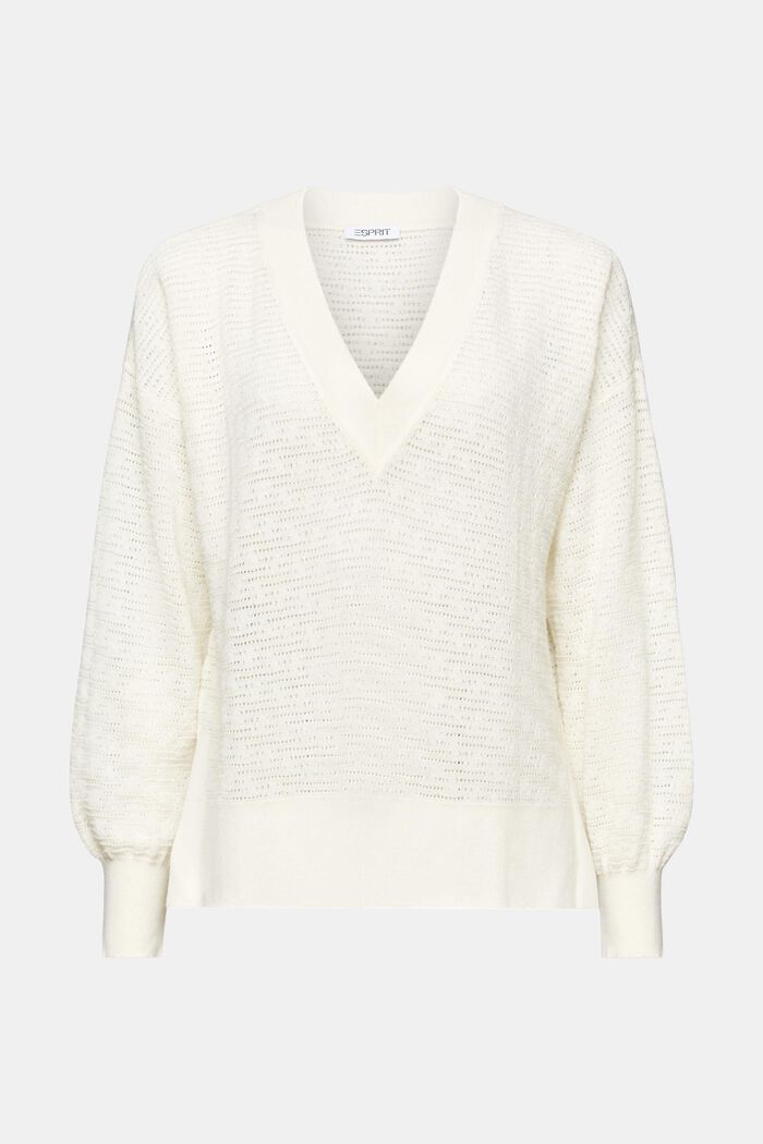 Pointelle V-Neck Sweater, OFF WHITE, detail image number 6