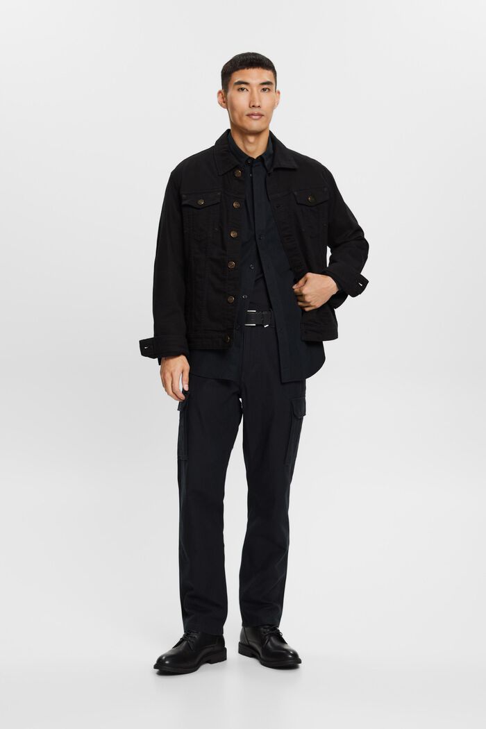 Poplin button-down shirt, 100% cotton, BLACK, detail image number 1