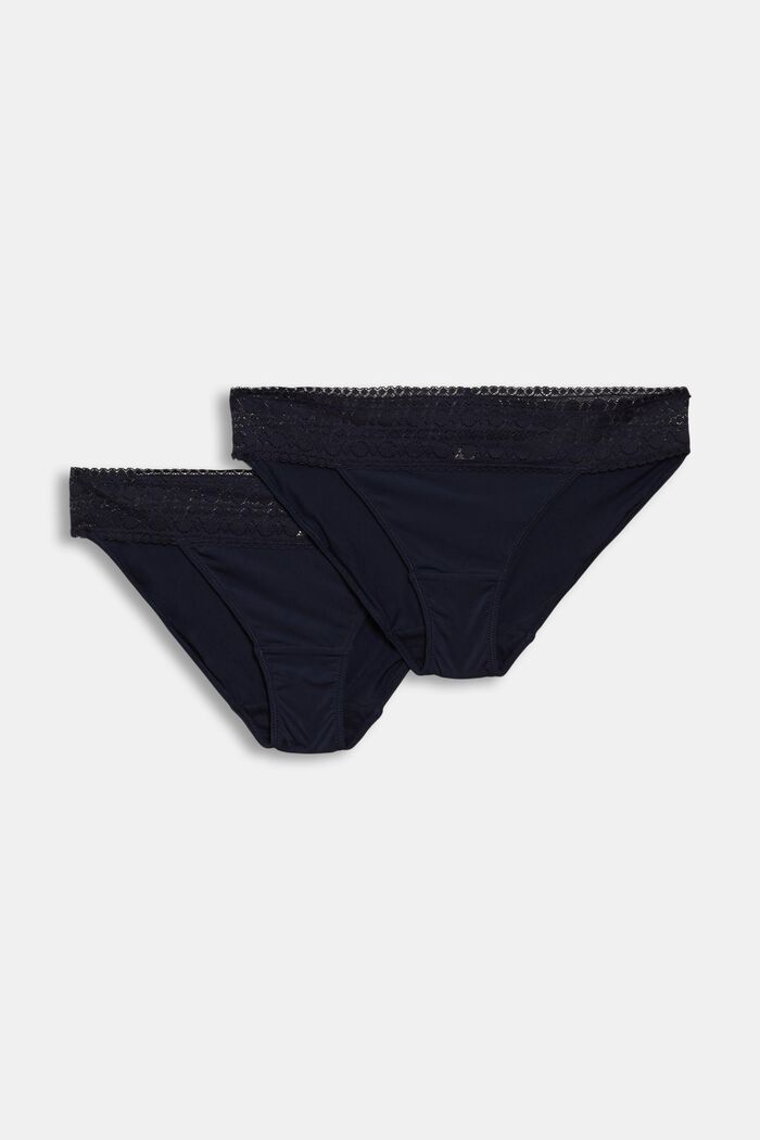 Recycled: double pack of microfibre briefs trimmed with lace, NAVY, detail image number 0