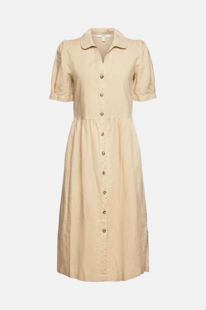 Made of blended linen: midi-length dress, SAND, detail image number 6