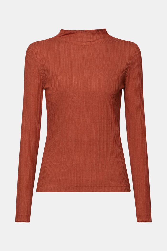 Ribbed long sleeve top, TERRACOTTA, detail image number 6