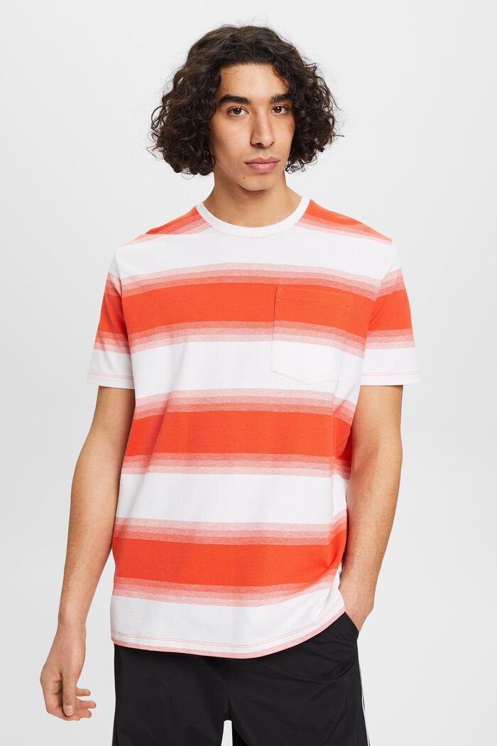 Pique cotton striped T-shirt, ORANGE RED, detail image number 0