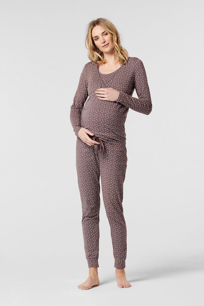 Pyjama bottoms with an under-bump waistband, made of organic cotton, TAUPE, detail image number 0