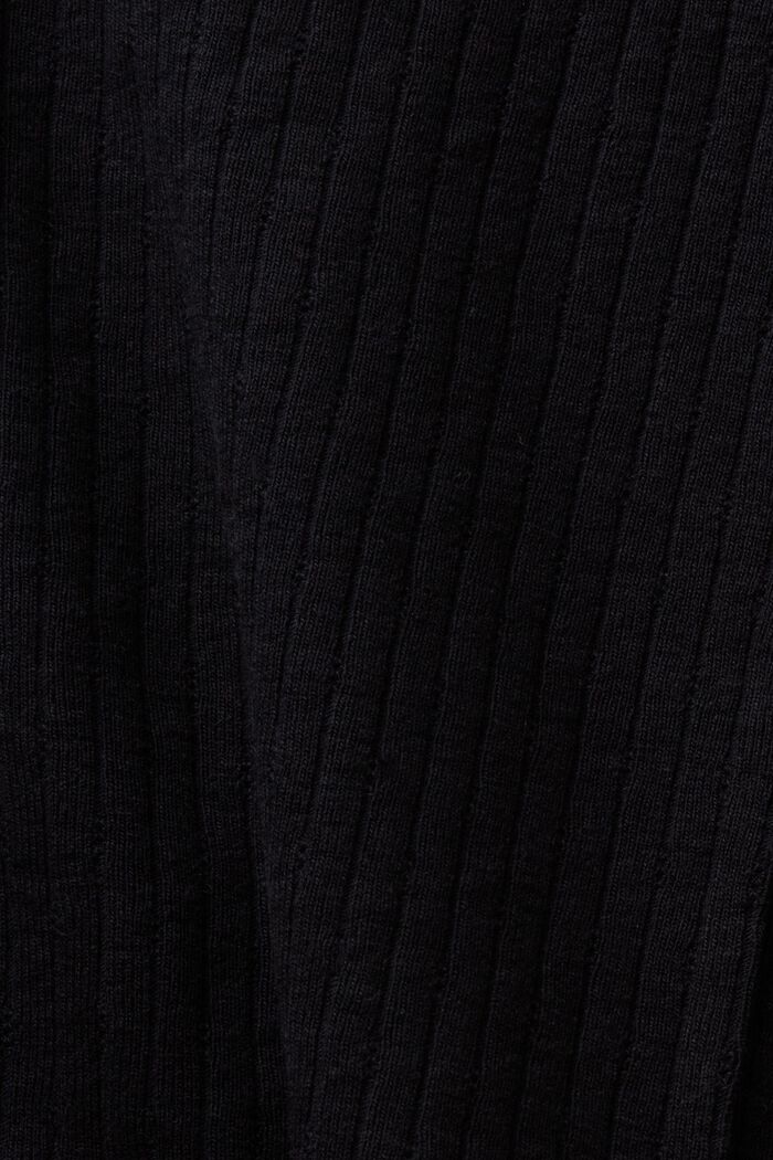 Rib-knit Lace Boatneck Longsleeve Top, BLACK, detail image number 4