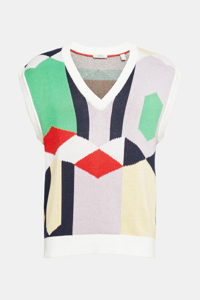 Sleeveless jumper with colourful pattern