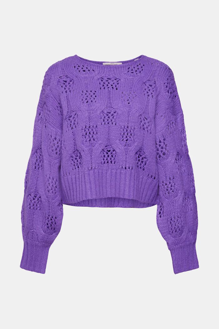 Cropped cable knit jumper with wool