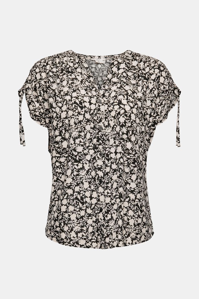 Blouse with a floral pattern, LENZING™ ECOVERO™, BLACK, overview