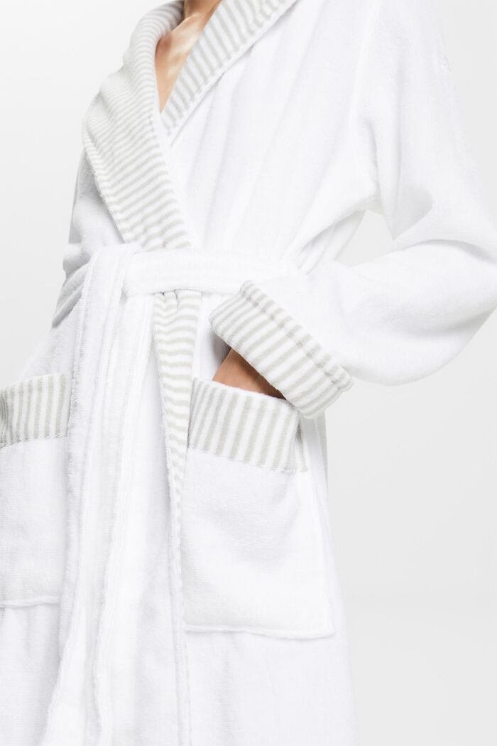 Terry cloth bathrobe with striped lining, WHITE, detail image number 2