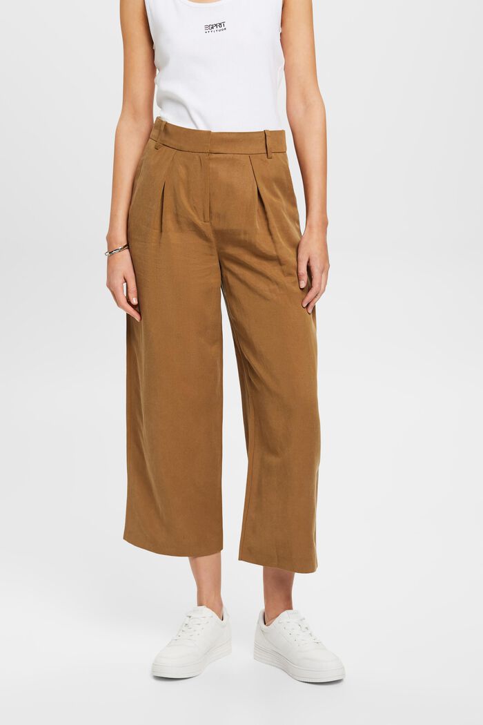 ESPRIT - High-rise cropped wide leg trousers with linen at our online shop
