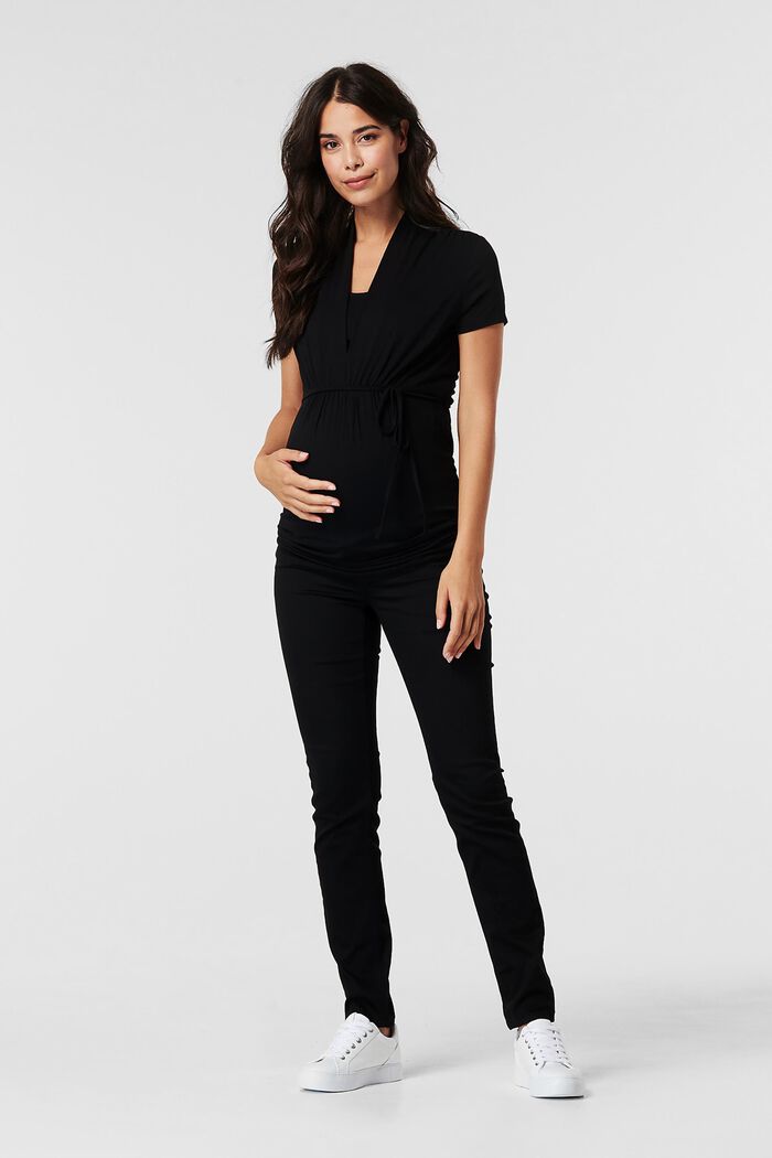 Stretch trousers with an over-bump waistband, BLACK, overview