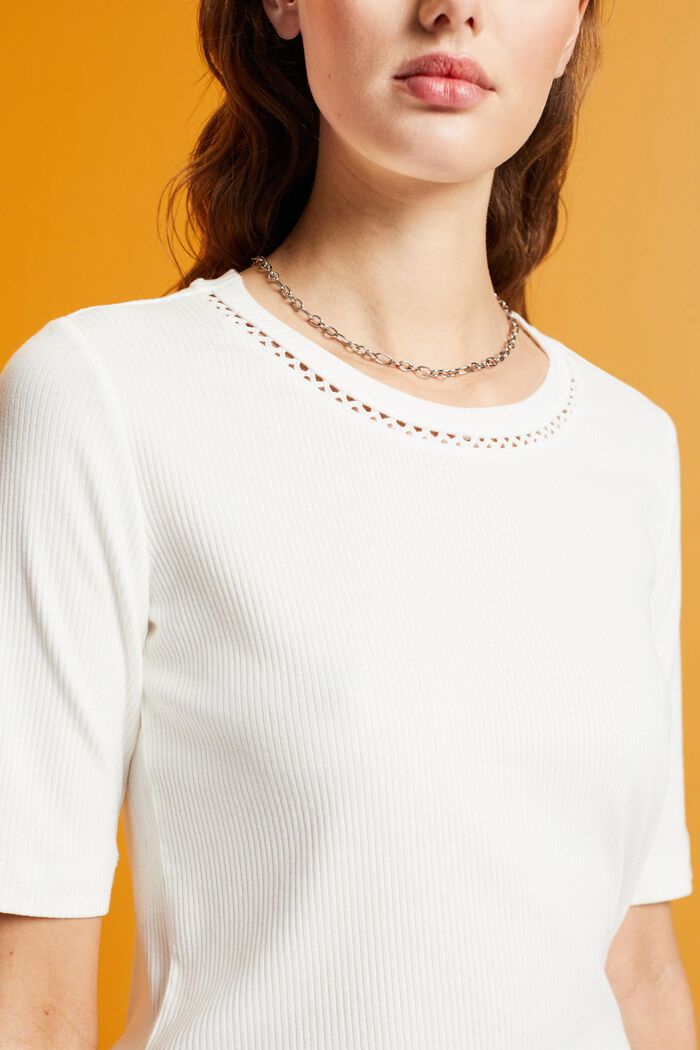 ribbed top with crochet neck detail, OFF WHITE, detail image number 2