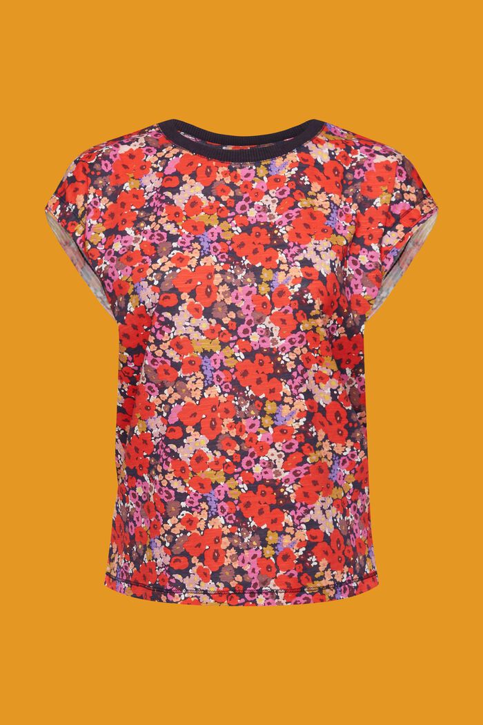 Sleeveless T-shirt with all-over floral pattern, NAVY COLORWAY, detail image number 6