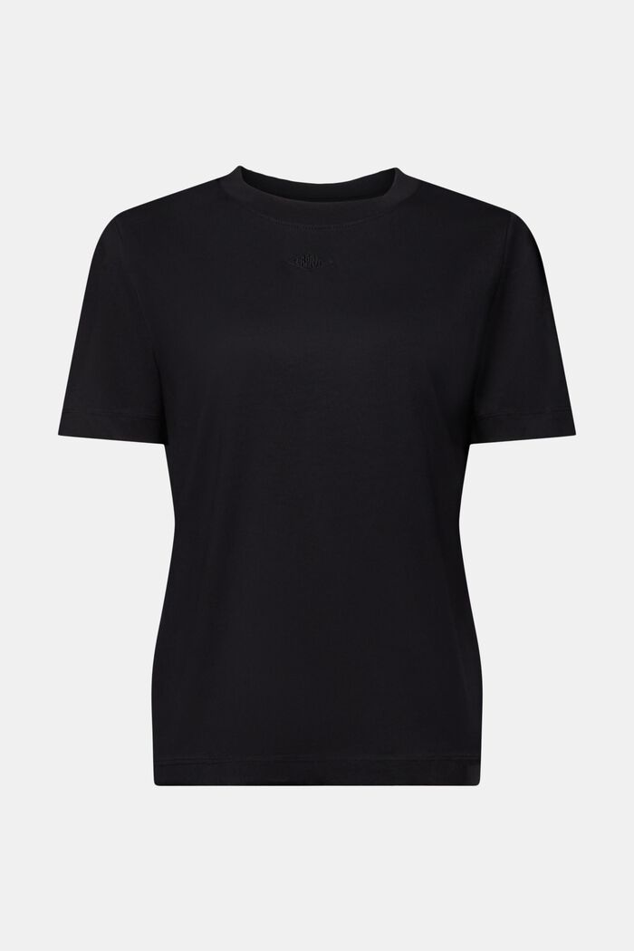 Pima Cotton Embroidered Logo T-Shirt, BLACK, detail image number 6