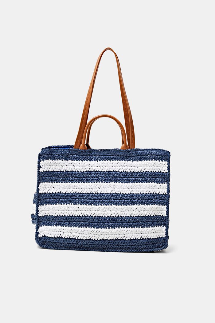 Large Straw Crochet Tote, NAVY, detail image number 0