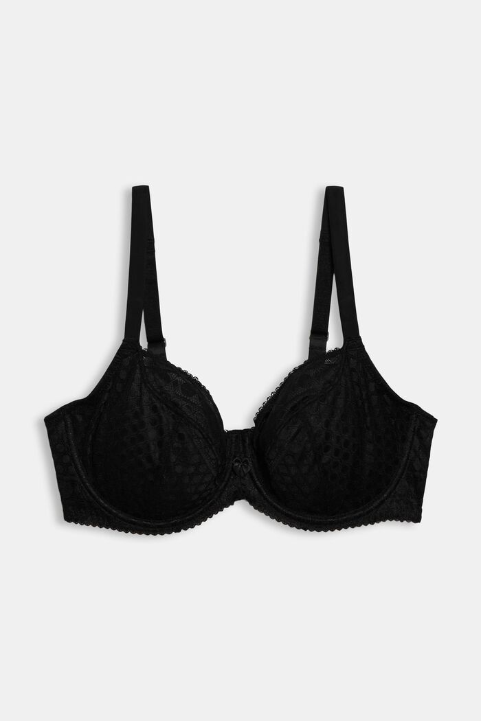 Lace underwire bra for larger cup sizes made of recycled material, BLACK, detail image number 0