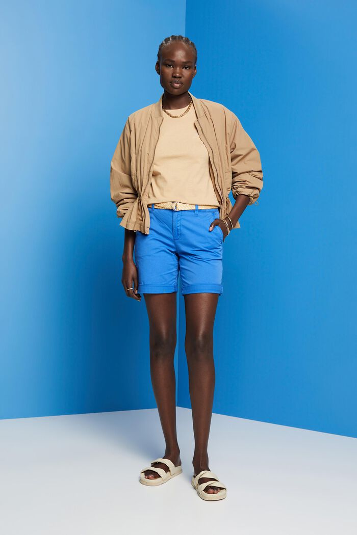 Shorts with braided raffia belt, BRIGHT BLUE, detail image number 1