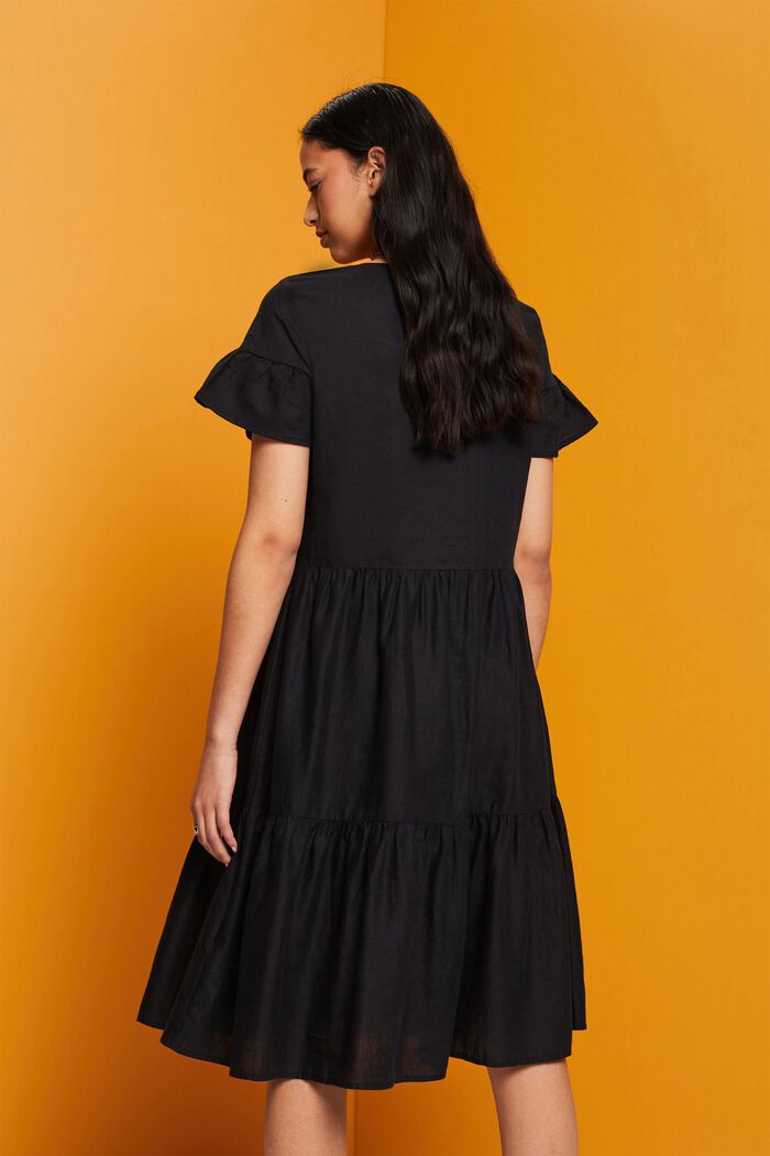 Midi dress, cotton-linen blend, BLACK, detail image number 3