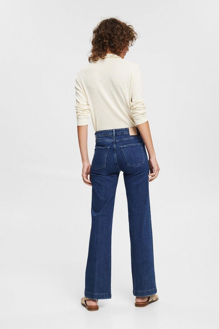 Flared trousers with patch pockets, organic cotton, BLUE MEDIUM WASHED, detail image number 3