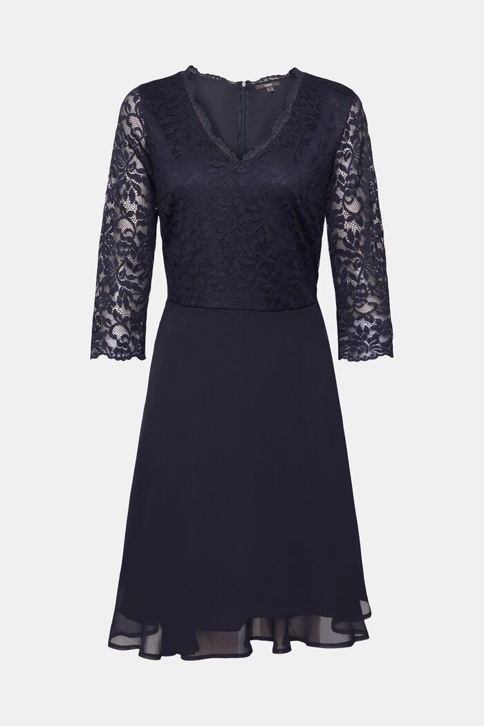 Recycled: chiffon midi dress with lace, NAVY, detail image number 2