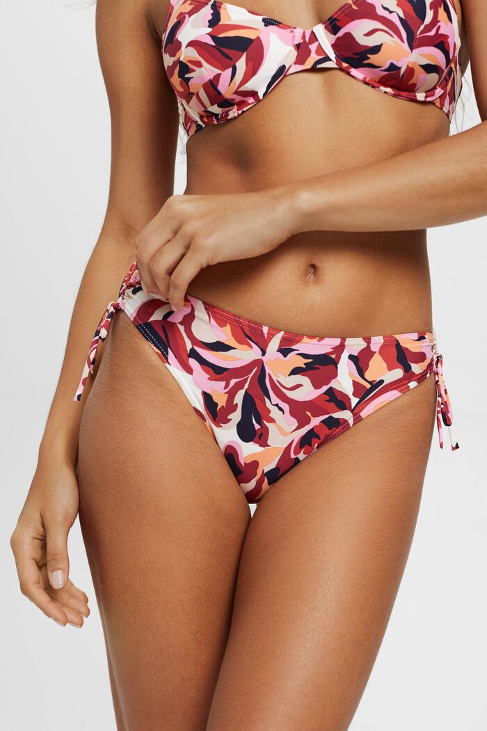 Carilo beach bikini bottoms with floral print, DARK RED, detail image number 0