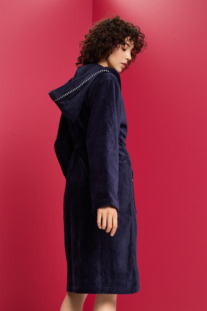 Suede bathrobe made of 100% cotton, NAVY BLUE, detail image number 3