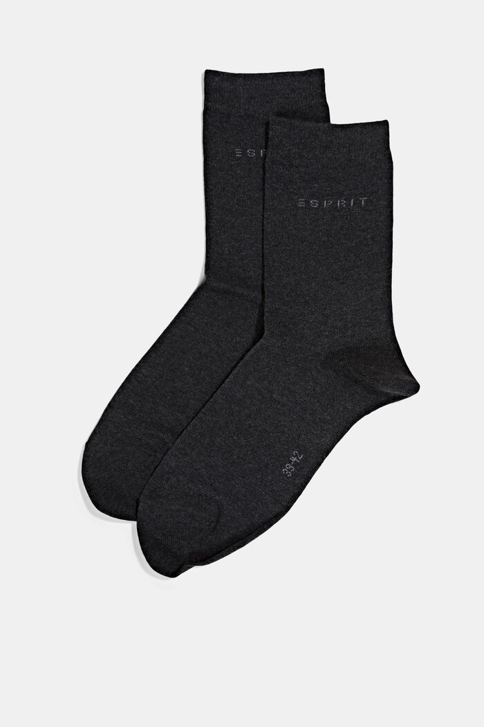 2-pack of socks with knitted logo, organic cotton, ANTHRACITE MELANGE, detail image number 0