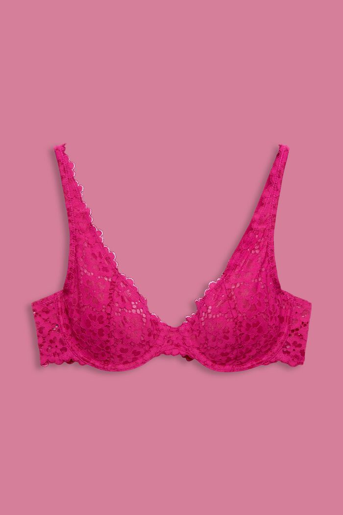 Floral Lace Bra, PINK FUCHSIA, detail image number 4