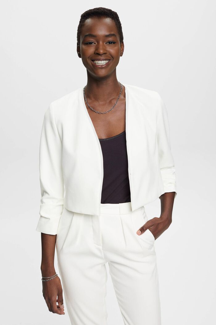 Cropped blazer with ruched sleeves, OFF WHITE, detail image number 0