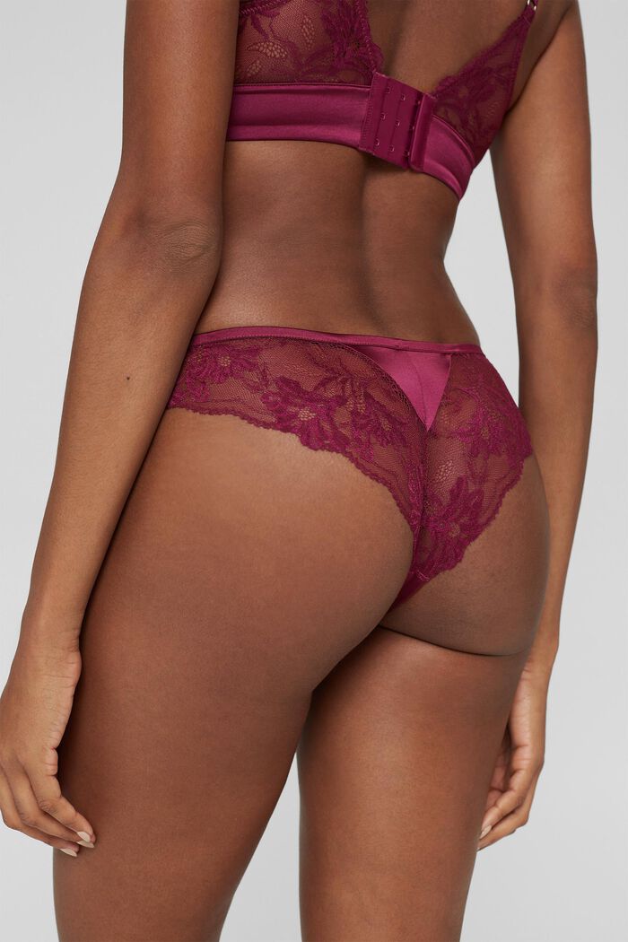 Brazilian briefs made of lace and microfibre, DARK PINK, detail image number 3
