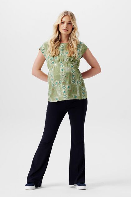 Short-sleeved print blouse with nursing function, REAL OLIVE, overview