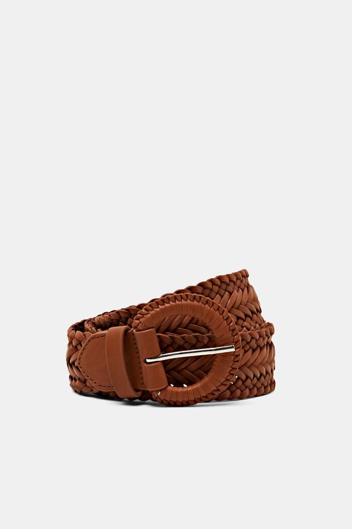 Payton leather braided belt, RUST BROWN, detail image number 0