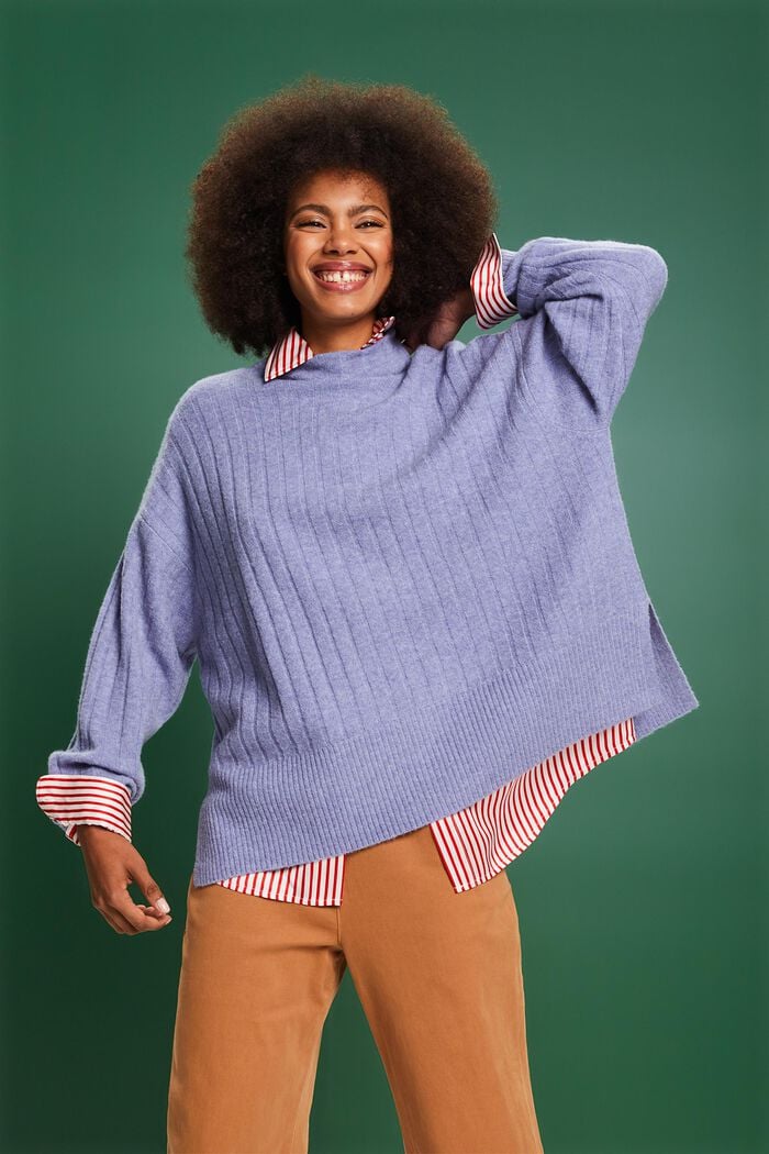 Flat Rib-Knit Sweater, BLUE LAVENDER, detail image number 4