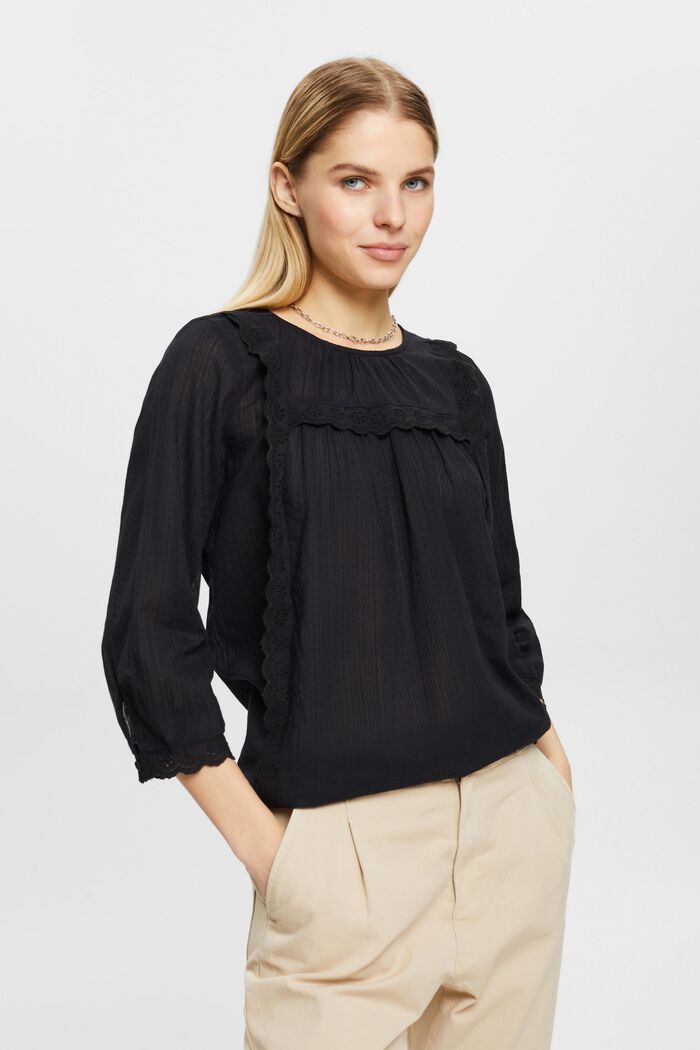 Scallop-edge lace blouse, BLACK, detail image number 0
