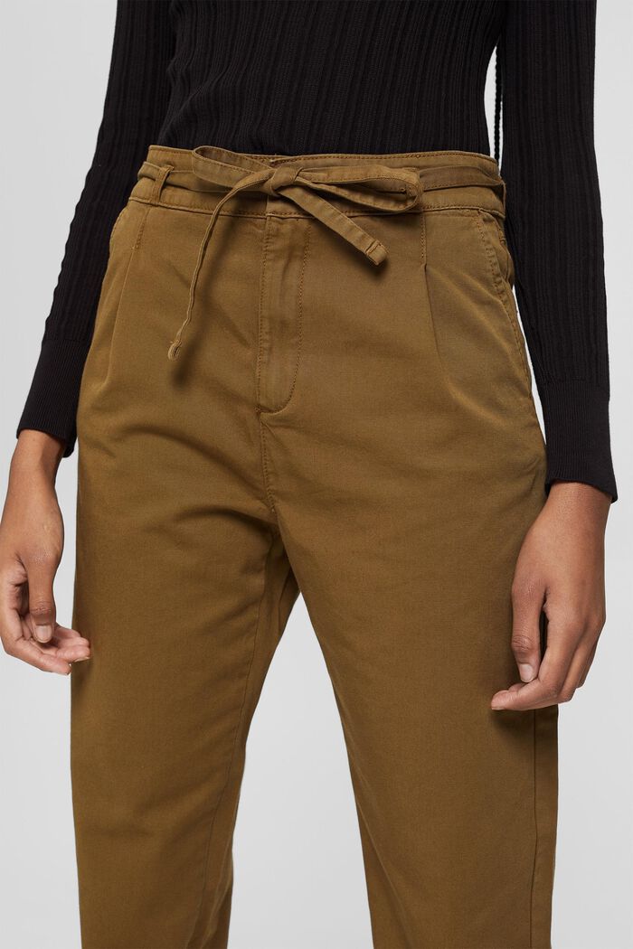 Waist pleat trousers with a belt, pima cotton, KHAKI GREEN, detail image number 0