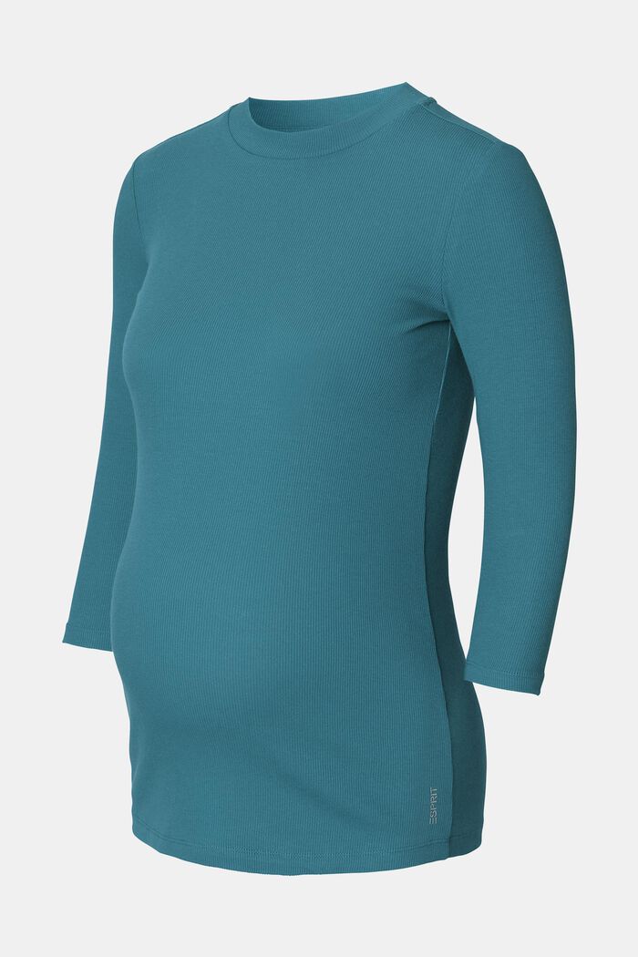 Ribbed jersey top with 3/4 sleeves