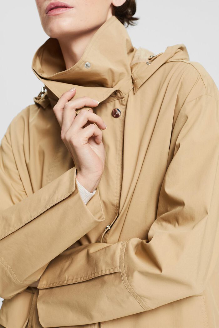 Coat with a detachable hood, CAMEL, detail image number 0