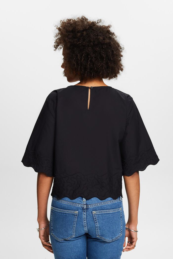 Embroidered Bell Sleeve Blouse, BLACK, detail image number 2