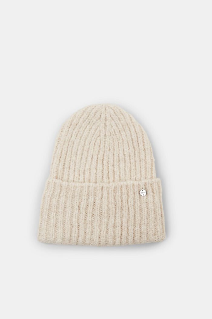 Rib knit beanie hat with wool