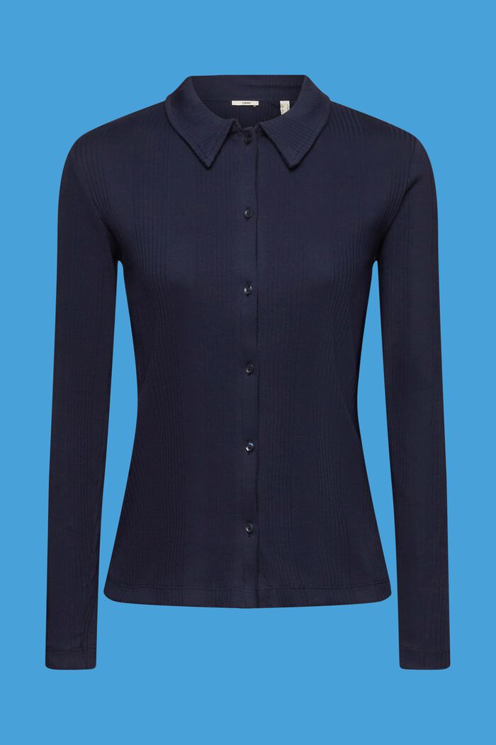 Ribbed long-sleeved polo shirt with buttons, NAVY, detail image number 5