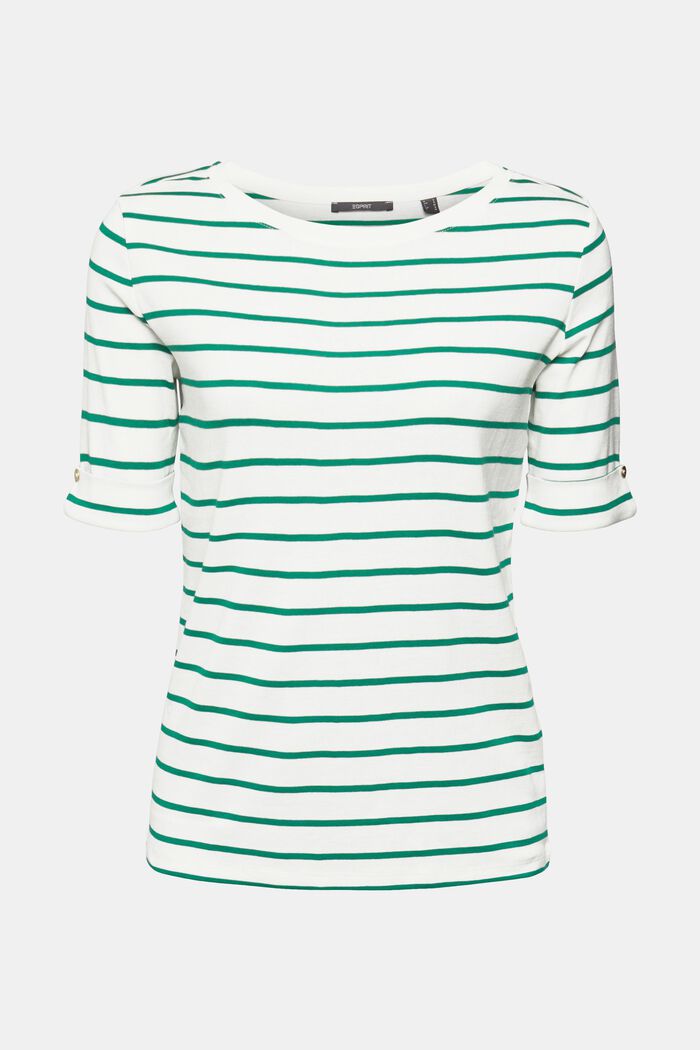 Striped Round Neck Cotton Top, EMERALD GREEN, detail image number 2