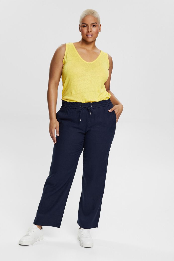 CURVY linen trousers with a wide leg, NAVY, detail image number 6