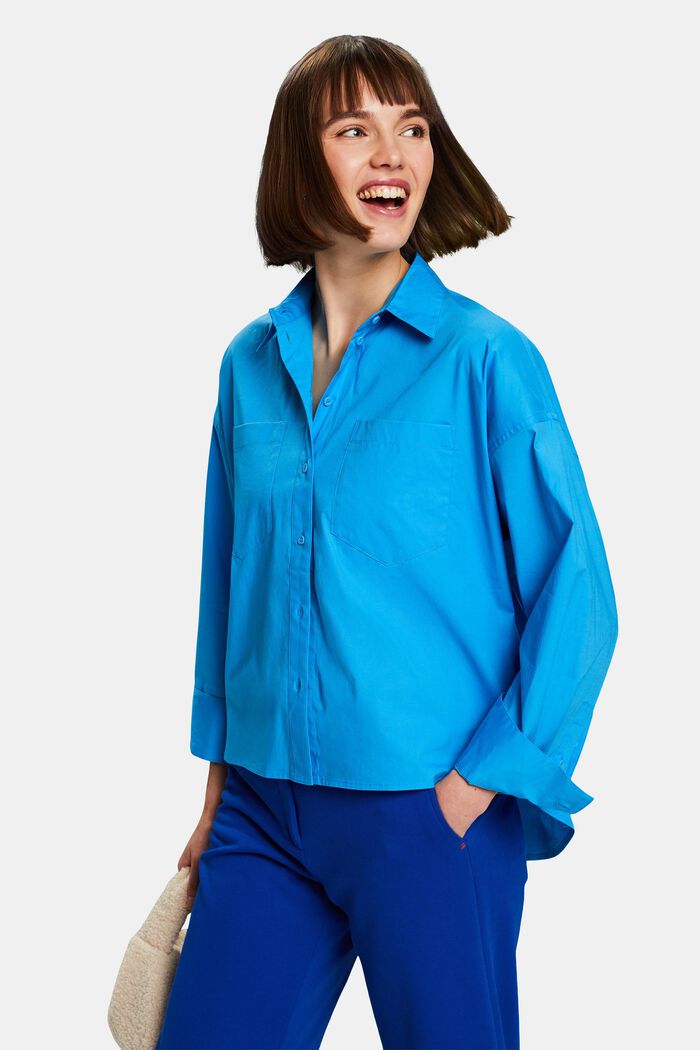 Cotton-Poplin Button-Up Shirt, BLUE, detail image number 3