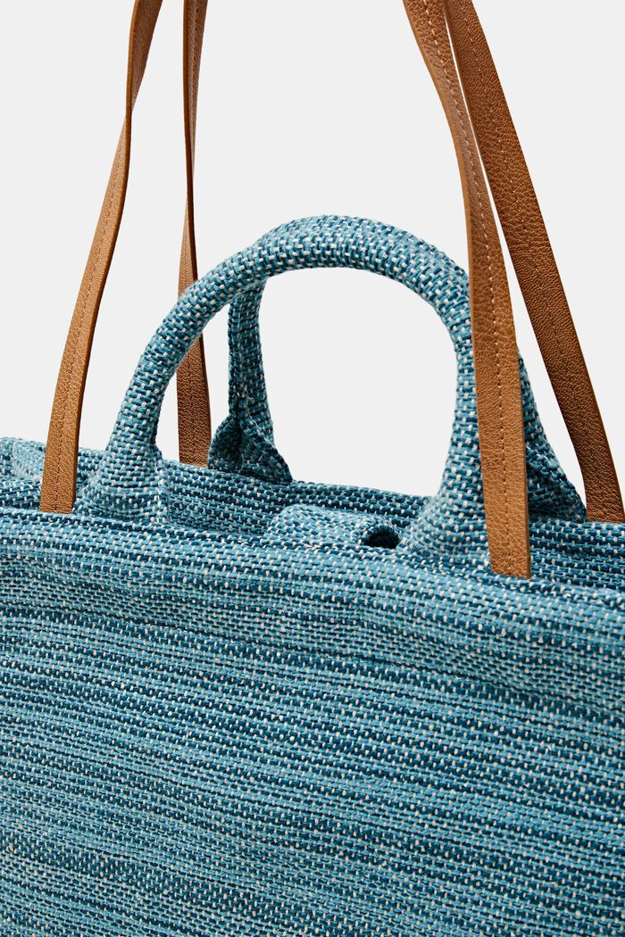 Shopper bag in multi-coloured design, TEAL GREEN, detail image number 1