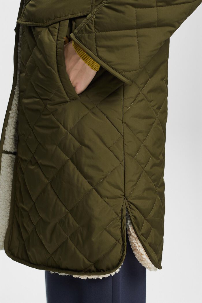 Reversible Quilted Sherpa Coat, DARK KHAKI, detail image number 1