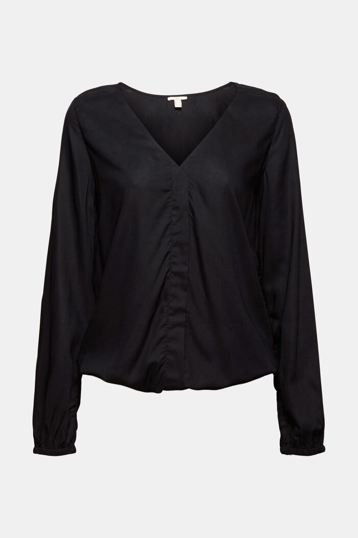 V-neck blouse made of LENZING™ ECOVERO™, BLACK, detail image number 0