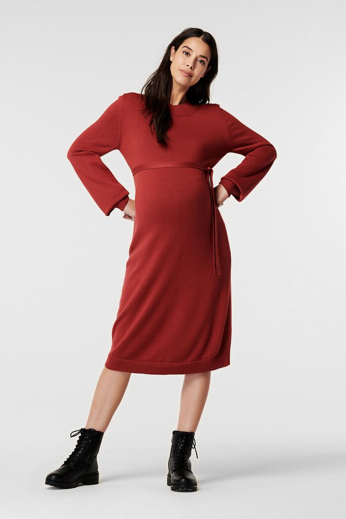 Knitted midi dress with detachable belt, DARK RED, detail image number 0