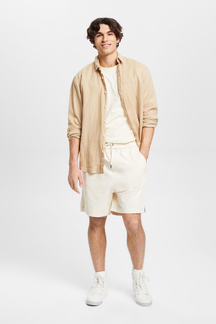 Pure cotton shorts with print on the back, CREAM BEIGE, detail image number 1