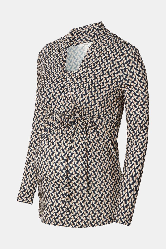 Patterned long-sleeved top with nursing function