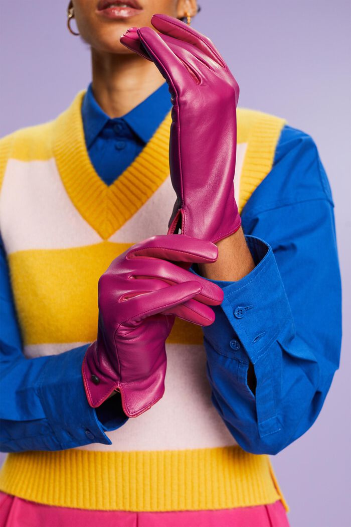 Leather Gloves, PINK FUCHSIA, detail image number 2