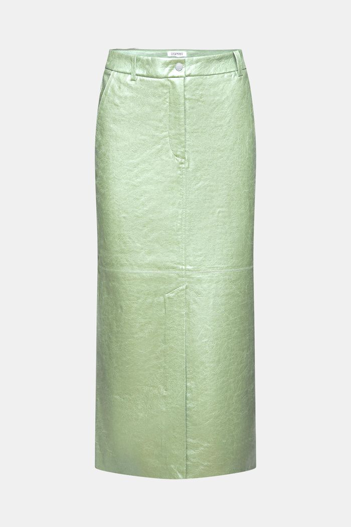 Coated Metallic Midi Skirt, LIGHT AQUA GREEN, detail image number 7